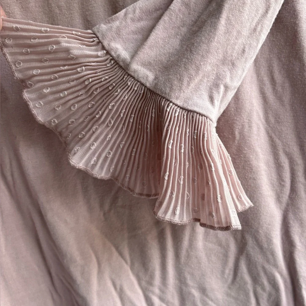 Elegant Blush Long Sleeve Top with Ruffle Cuffs - Picture 3 of 5